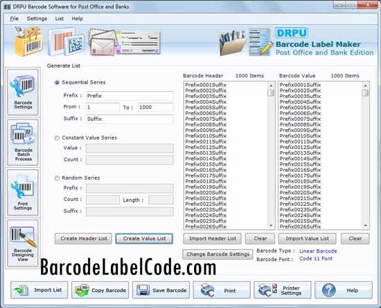 Postal Barcode Generator Software screenshot