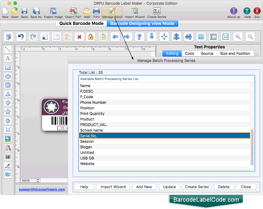 Manage Batch Processing Series Mac Barcode Label Maker Software (Corporate Edition)