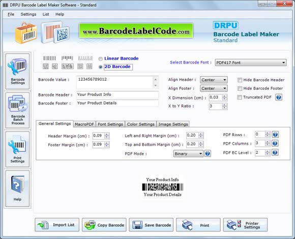 Screenshot of Barcode Label