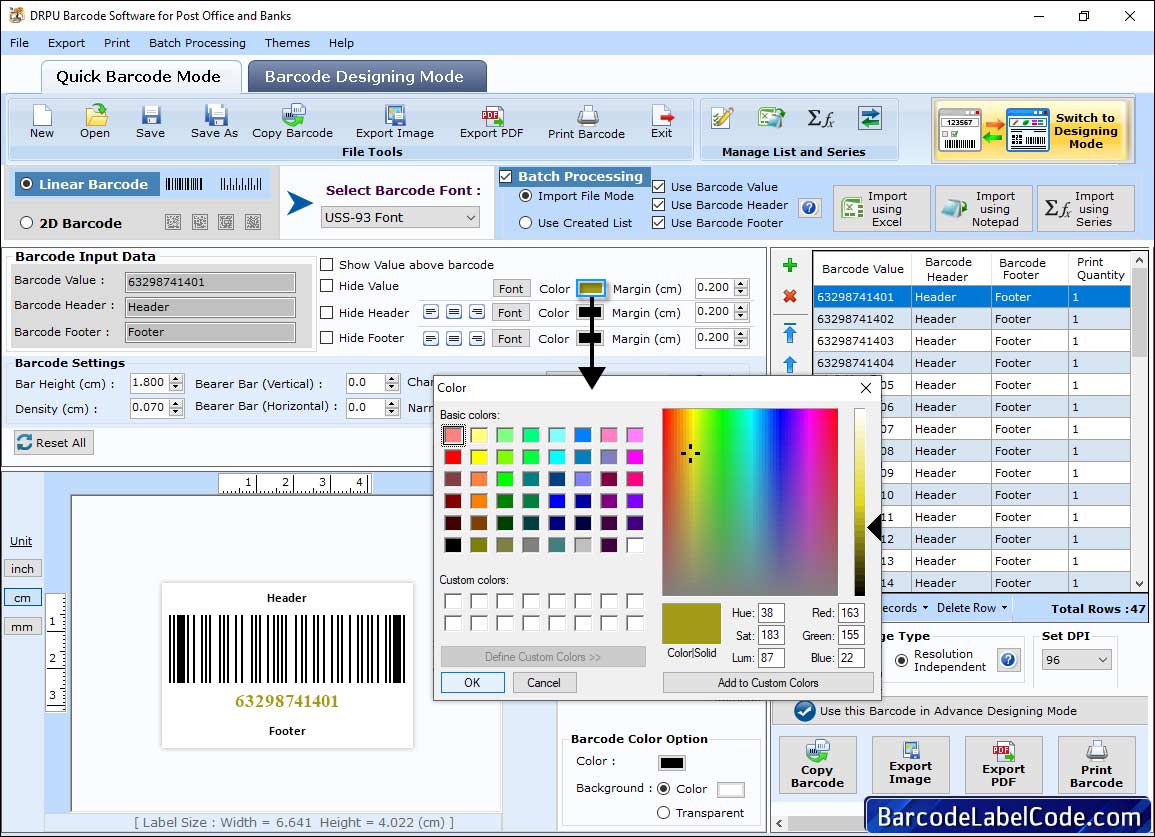 Bank Barcode footer Color