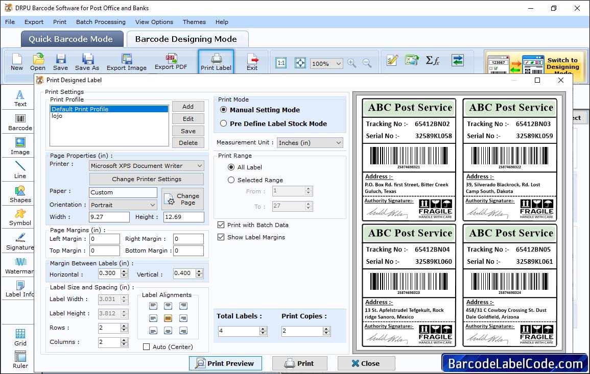 Bank Barcode Label prints