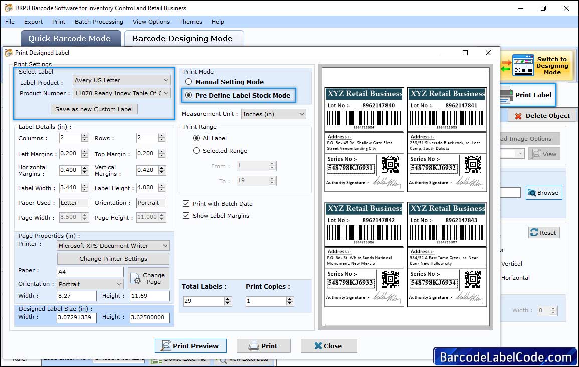 Print settings 