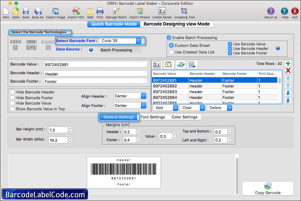 Mac Barcode Label Maker Software (Corporate Edition)