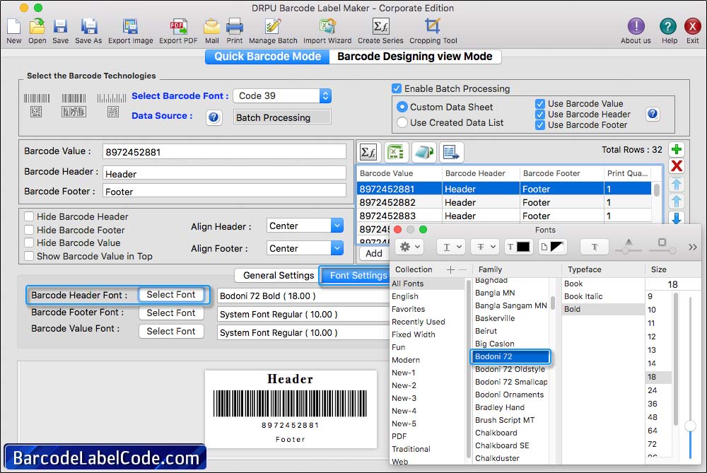 Mac Barcode Label Maker Software (Corporate Edition)