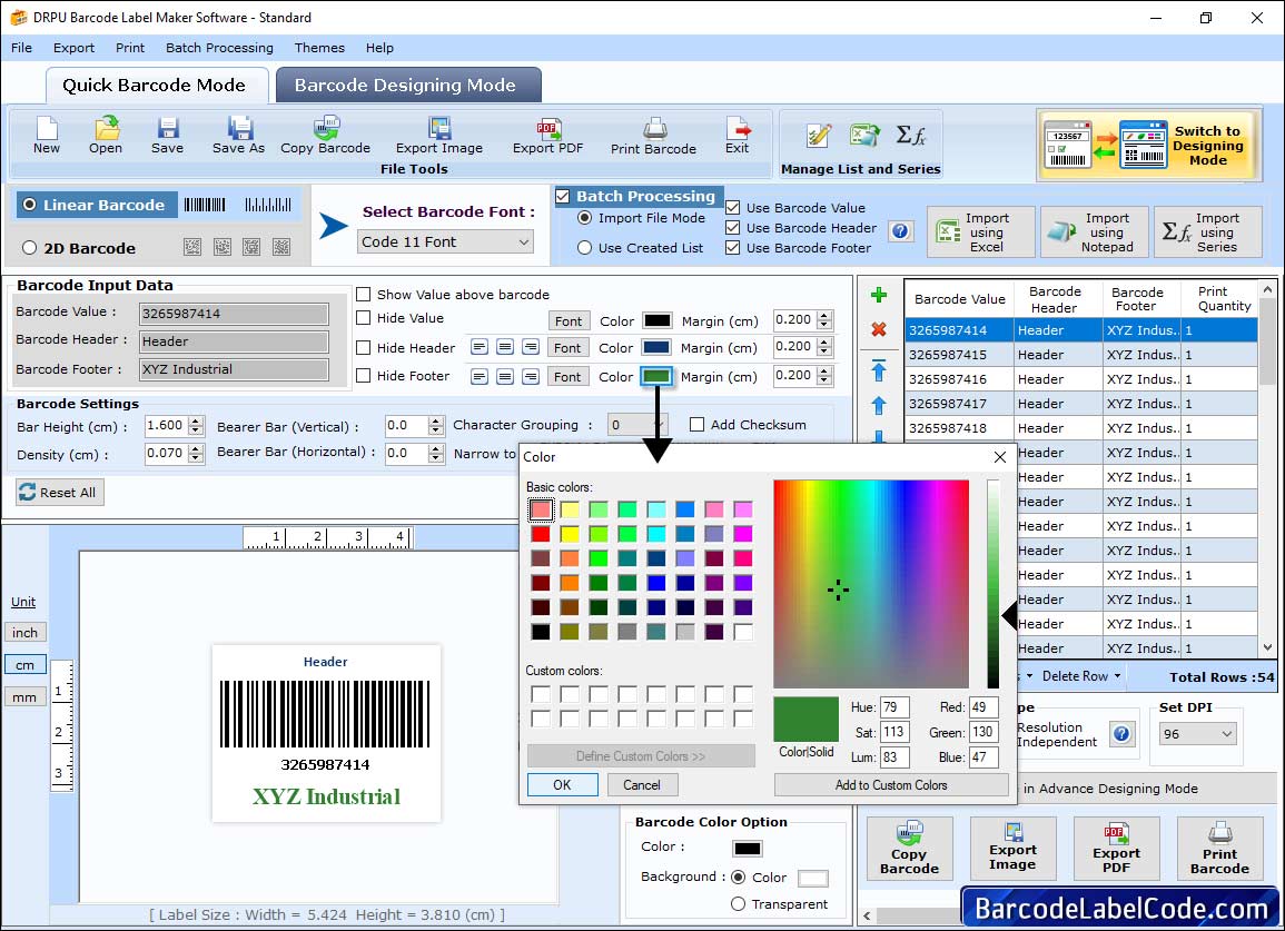 Standard Edition color setting